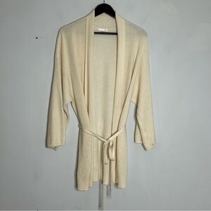 Skin Size Large Rib Cotton blend Sweater Cardigan Robe Tie Cream Off White